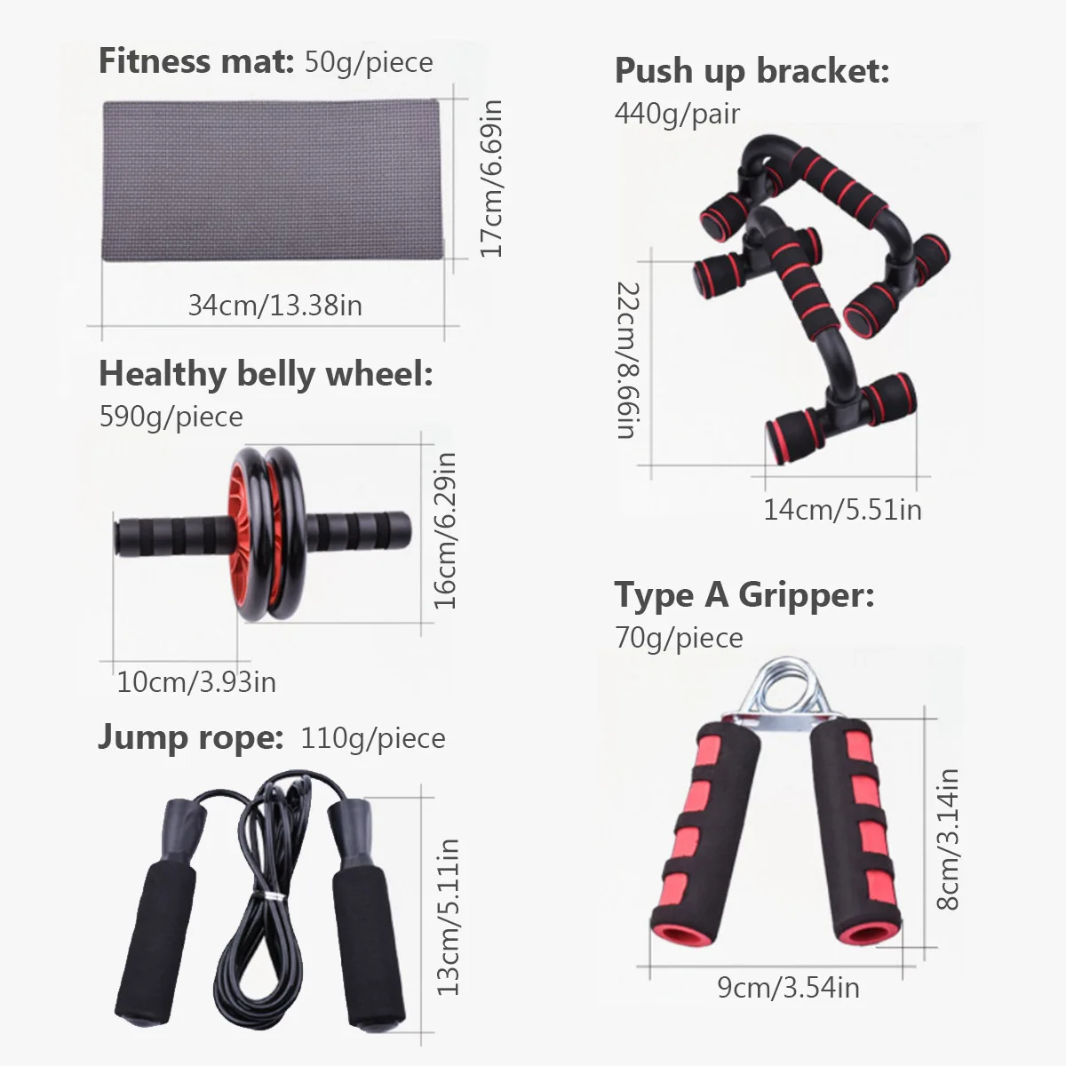 Ab Roller&Jump Rope 7PCS for Arm Waist Leg Exercise Gym Fitness Equipment