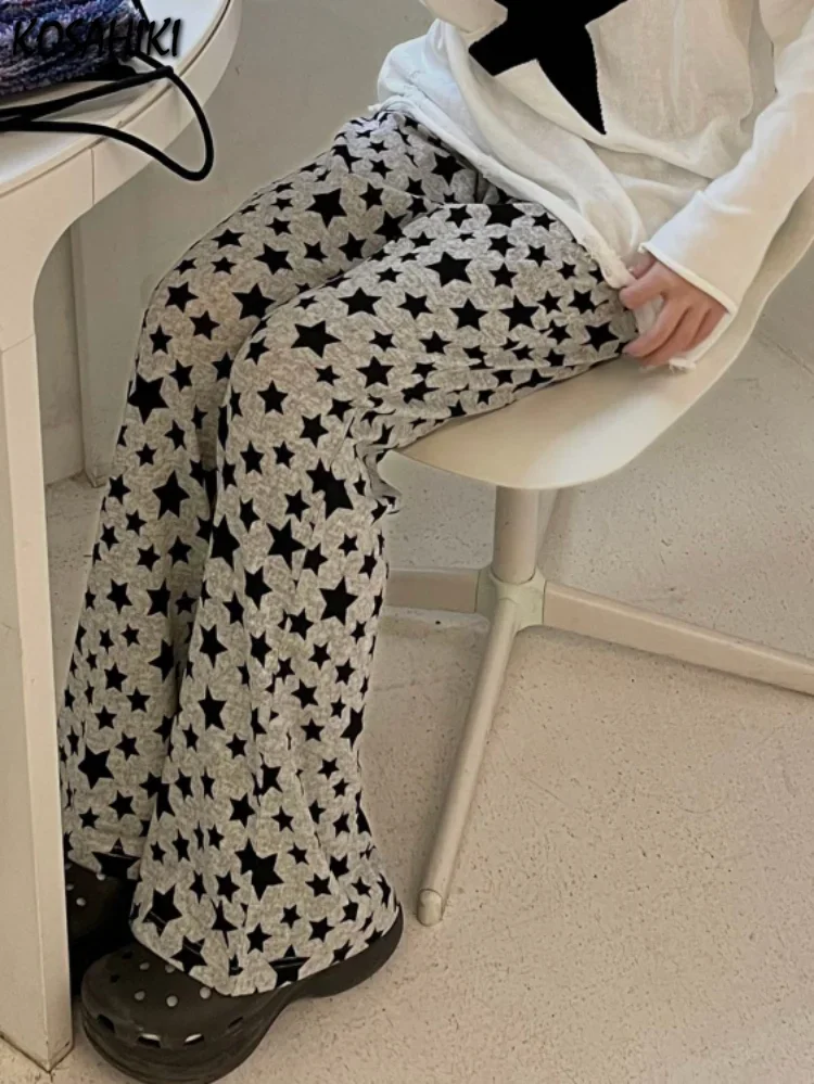 

Y2k Aesthetic Grunge Stars Print Womans Pantalones Mujer Loose 2023 Harajuku Flare Pants Vintage Streetwear High Waist Trousers