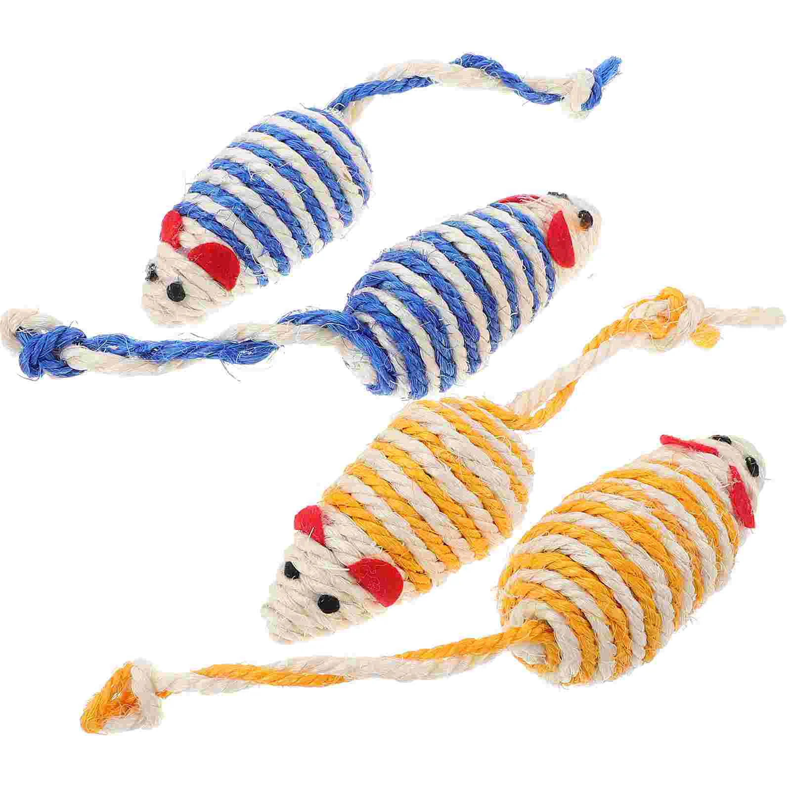 

4 Pcs Simulation Sounding Mouse and Cat Toy Sisal Toys Interactive Chew Mice For Cats Kitten Teething