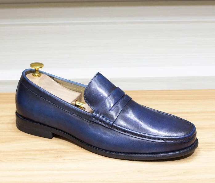 High Quality Casual Shoes Designer Loafers Men Retro Elegant Handmade Sewing Shoe Daily Wear Color Blue Comfotable