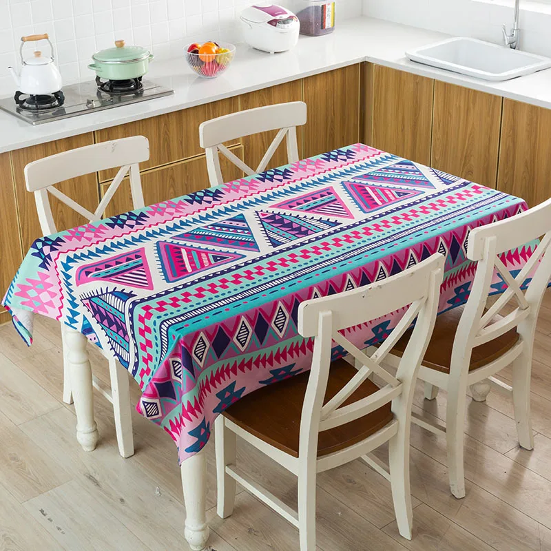 

Rectangular Bohemian style dining table with tablecloth living room home