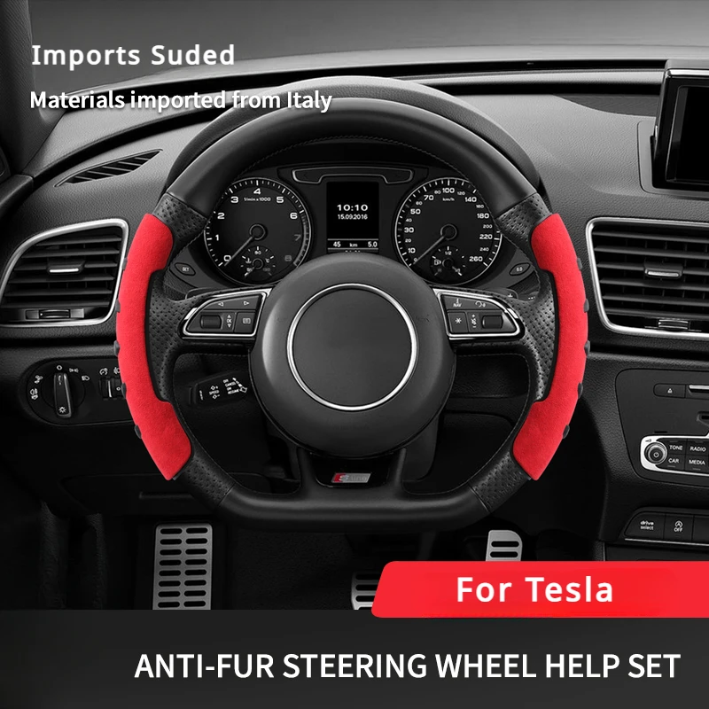 

For Tesla Model 3 Model Y Model S X Roadster Italy Import Suede Car Steering Wheel Help Set Cover Trim Frame Auto Accessories