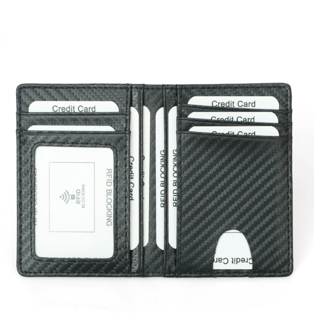 Men Card Wallets Bifold Ultra-thin Card Holder RFID Protection Carbon Fiber Pattern Male Mini Driver's License Case Purse Man