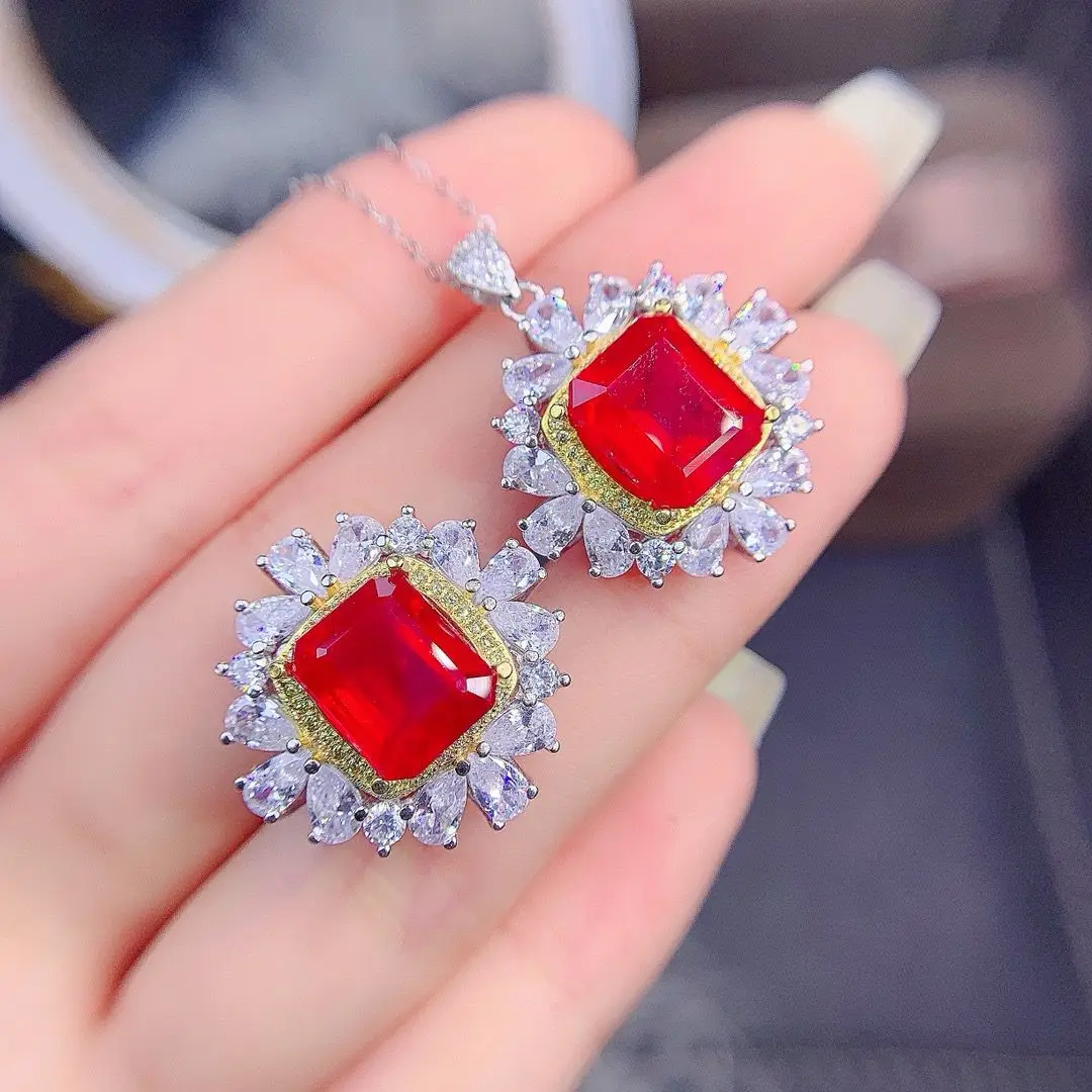 zecaa ruby pendant ring jewelry sets for woman with natural ruby gemstone 9*11mm ruby jewelry sets pendant ring ZECAA Ruby Pendant Ring Jewelry Sets For Woman With Natural Ruby Gemstone 9*11mm Ruby Jewelry Sets Pendant Ring 1