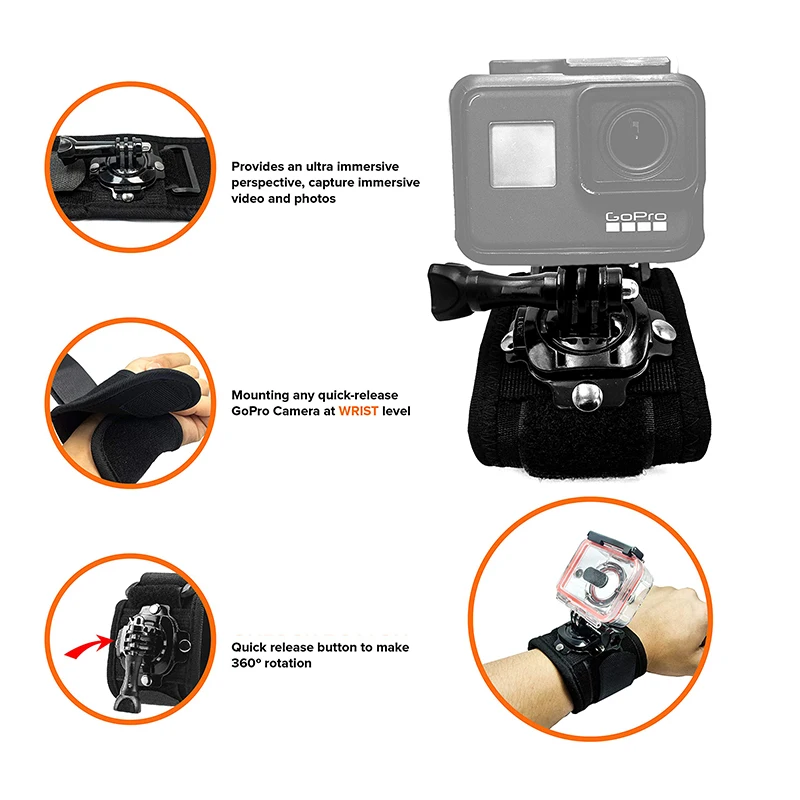DJI 오스모 360 / 오스모 나노용 360도 회전 핸드 스트랩 마운트, 인스타360 X5 X4 DJI 액션 5 프로 고프로 13용 손목 스트랩 마운트
