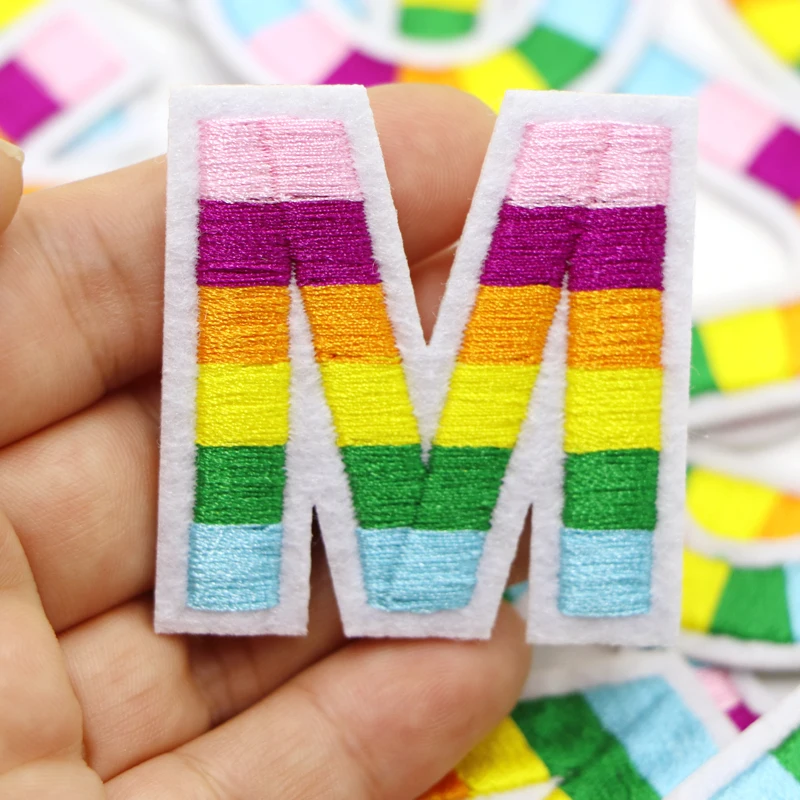 Rainbow Letter Iron on Patches Sew on Applique Patches Alphabet Embroidered Patches Diy Name Badge Decor Repair Patcch 1PC