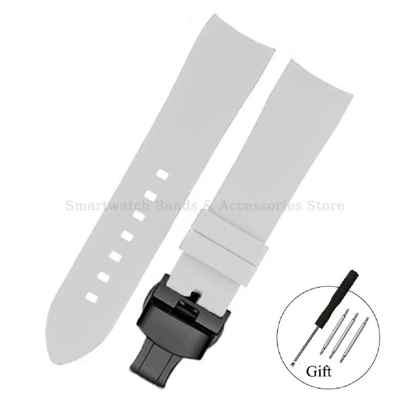 Silicone Waterproof Curved End Watch Strap with Folding Buckle