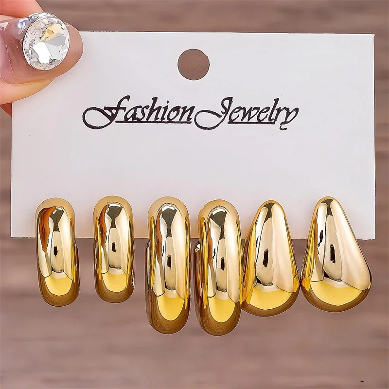 Drop Earrings Set Gold Color Twisted C Shape Tear Drop for Women Geometric Circle Jewelry Gifts