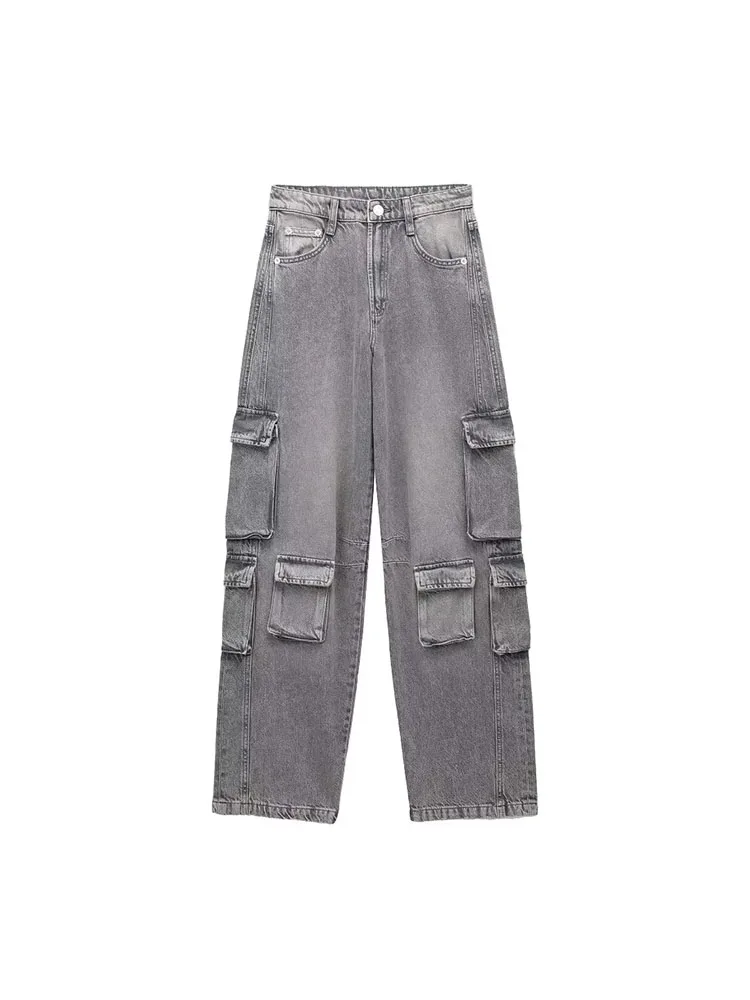 

TRAF Women Pants Jeans 2023 Autumn Women High Waist Straight Leg Jeans Vintage Zipper Fly Pocket Women Denim Pants