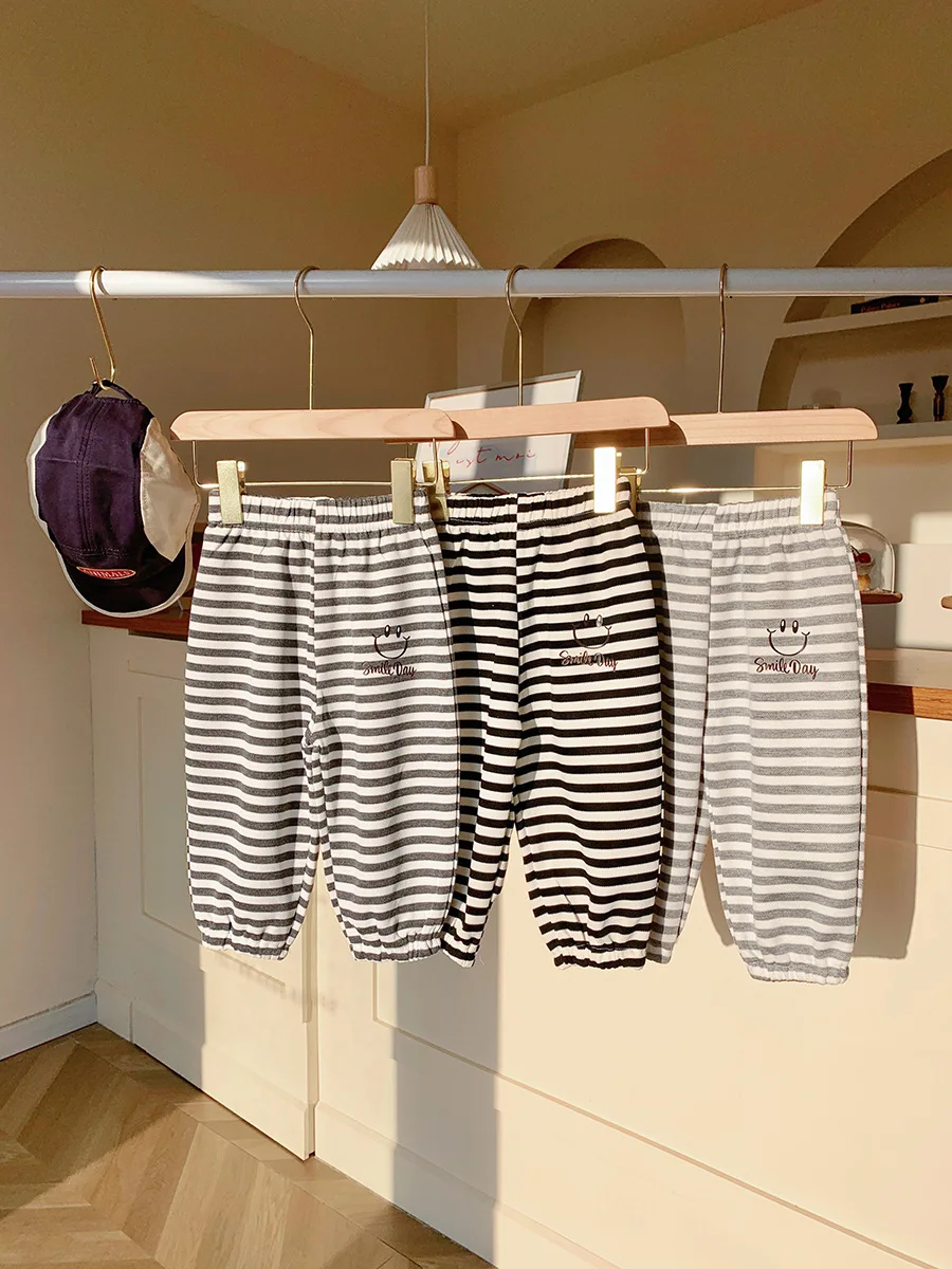 

Spring 2024 Children Girl Pant Cotton Cartoon Striped Baby Girl Sweatpant Leisure Elastic Wasit Toddler Girl Sports Jogger Pants