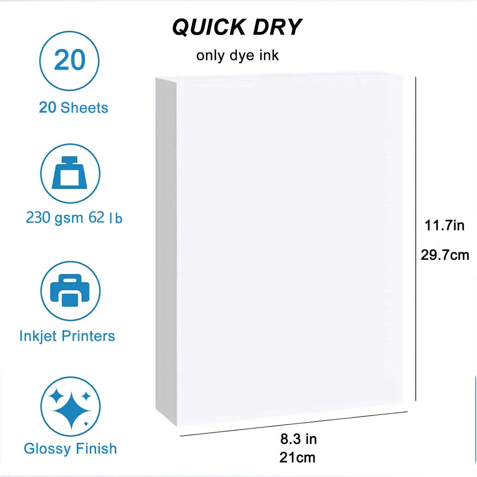 KRYON 230gsm A4 20 매 단면 얇은 종이 광택 사진 인쇄 잉크젯 8.3x11.7 인치 62lb DIY 그림 사진 인쇄