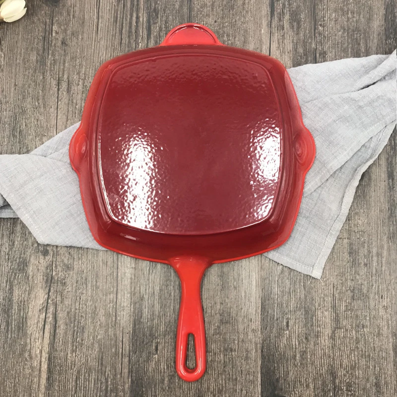 Red Enameled Cast Iron Skillet Frying Pan Griddle Pan For - Temu