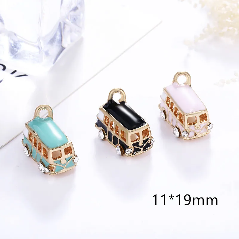 10 stücke 3d Wohnmobil van Miniatur Anhänger Emaille Camper DIY Schmuck Ergebnisse Charme mit Strass Bus – Detail 2