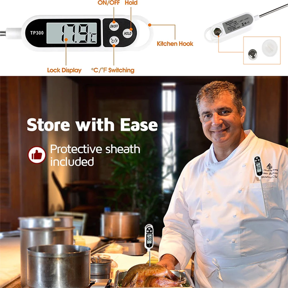 Food Thermometer Digital Real-Time Reading Meat And Beverage Thermometer With LCD Display And Probe Electronic Kitchen Thermomet