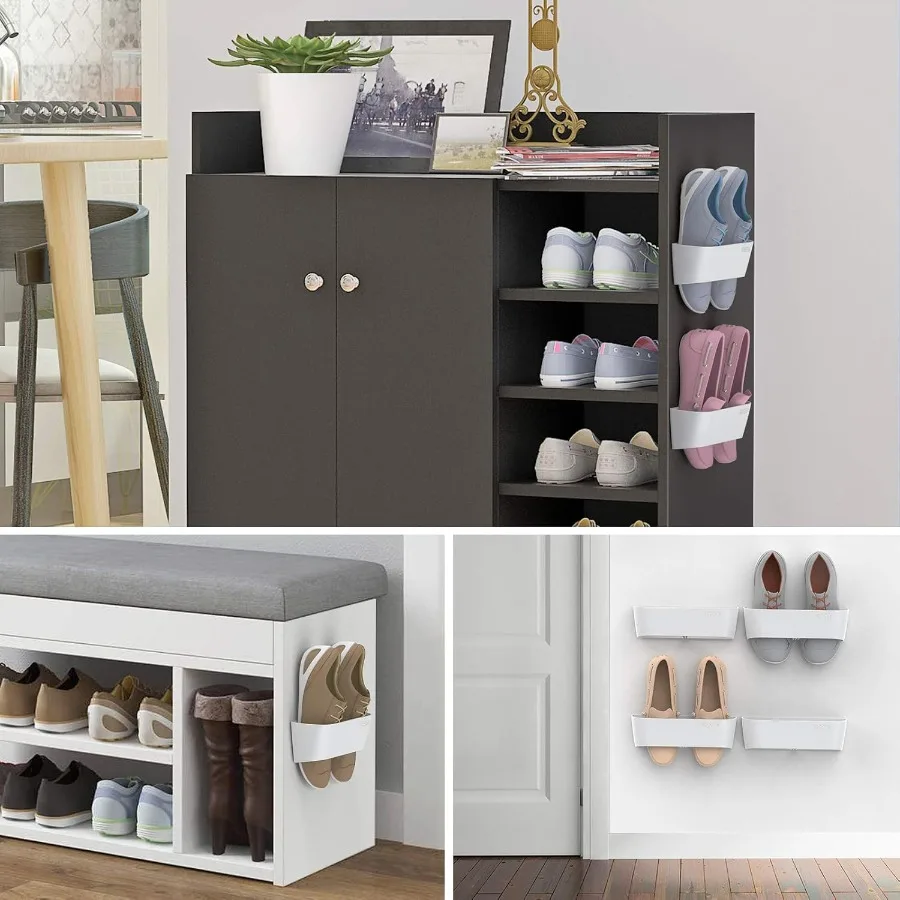 Wall Mounted Shoes Rack 4Pack with Sticky Hanging Strips Plastic Shoes Holder Storage Organizer Door Shoe Hangers SM03White4