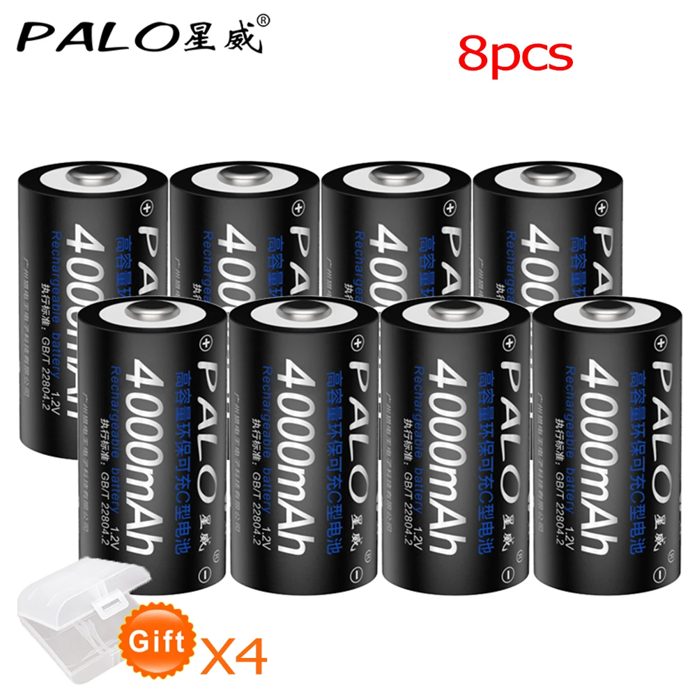 PALO R14 C Cell battery C size rechargeable battery 1.2V 4000mAh NI-MH + intelligent fast charging LCD charger for AA AAA C D 9V coin cell Batteries