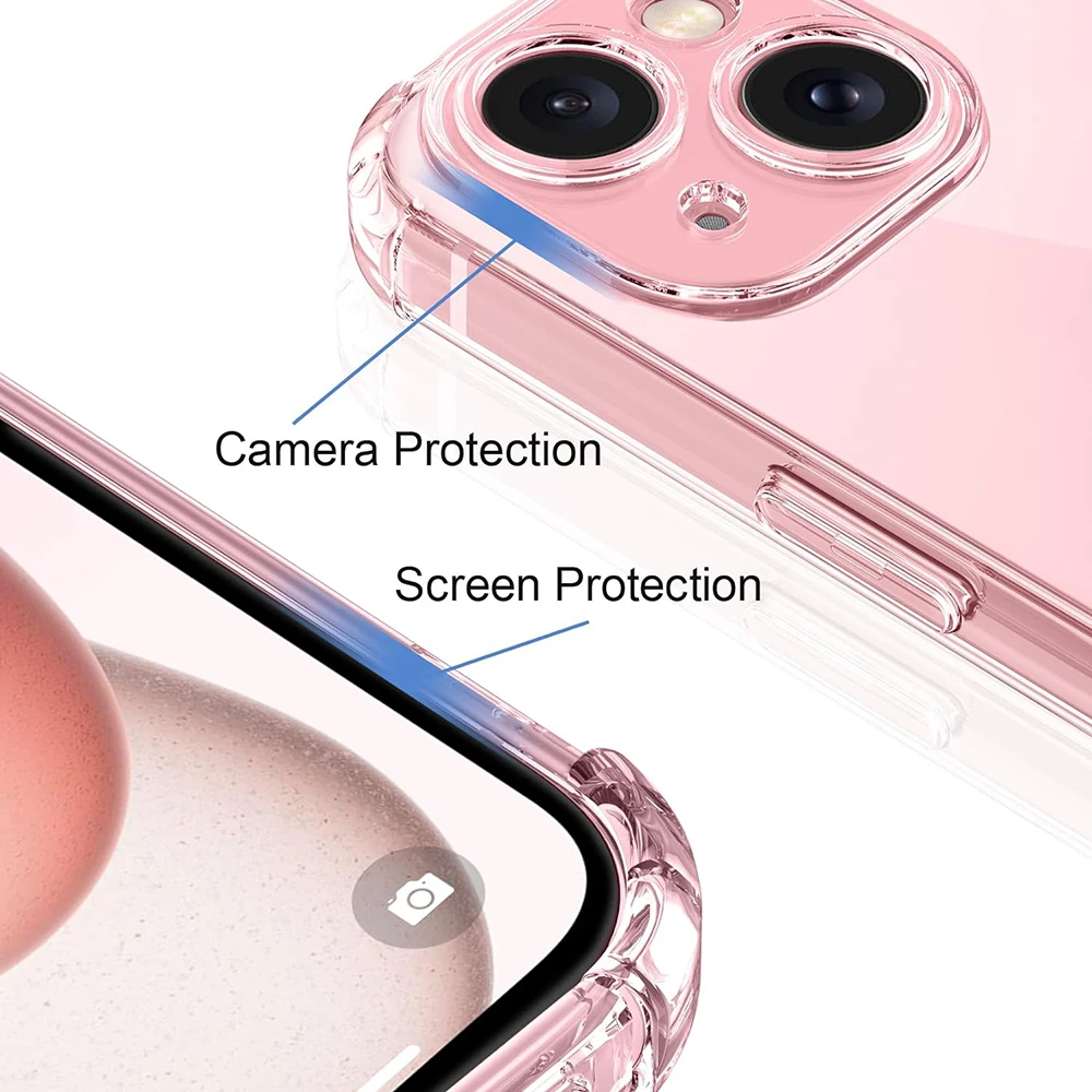 Shockproof Silicone Clear Case with Lens Protection and Tempered Glass