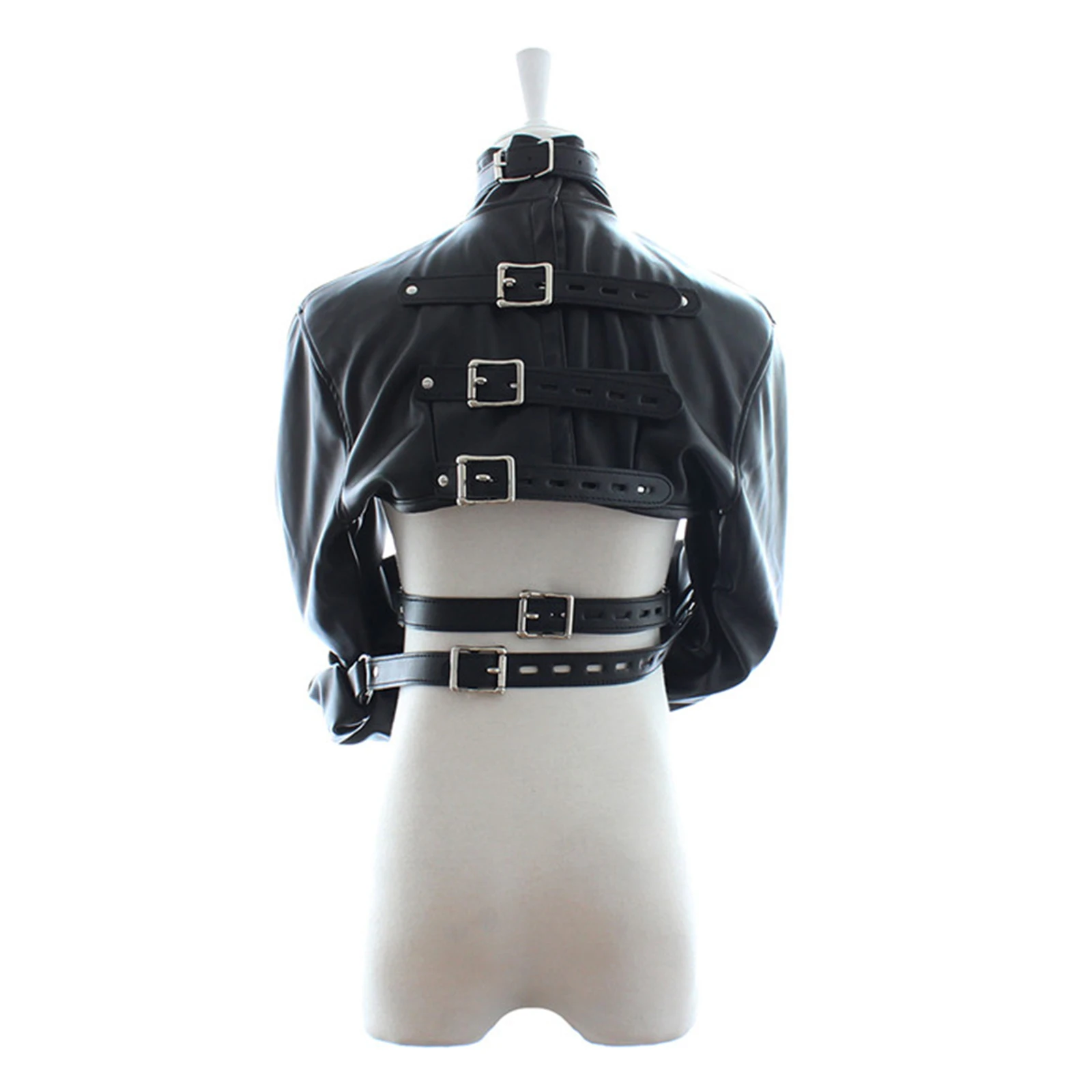 Women Black Red Sexy Open Breast Cupless Leather Bondage Strait Jacket Top Women's Restraint Straight Jacket Halloween Costume_voghion.com