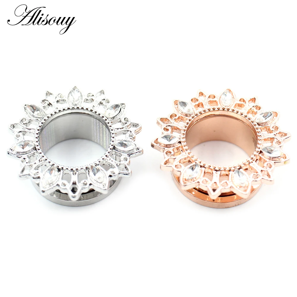 Piercing Jewelry Alisouy 2pcs Stainless Steel Flower Zirconia Moon Star Clock Heart Screw Ear Tunnels Plugs Expander