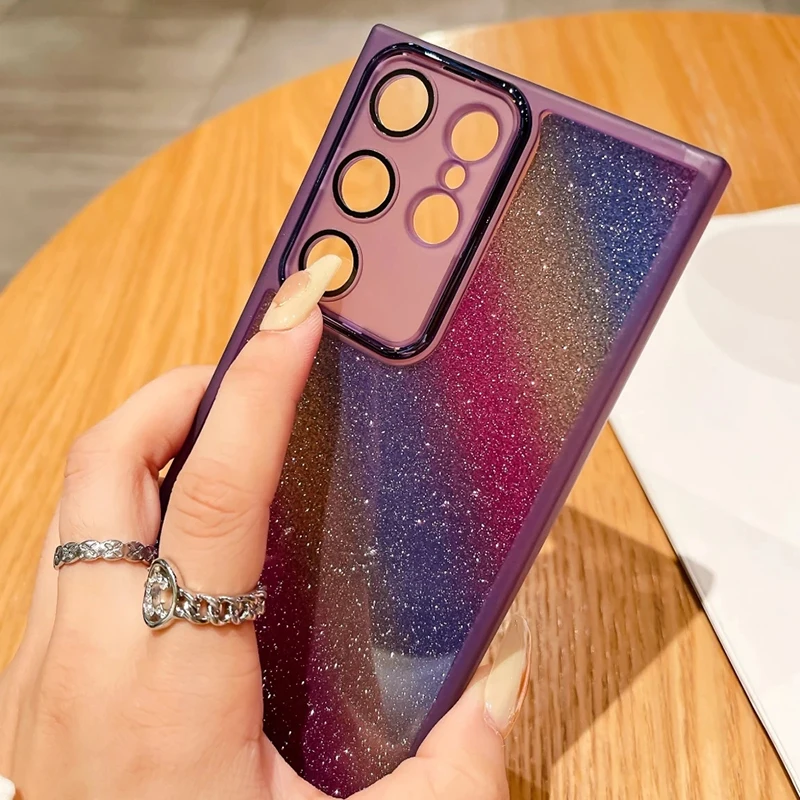 Clear Glitter Rainbow Phone Case With Lens Protector For Samsung_voghion.com
