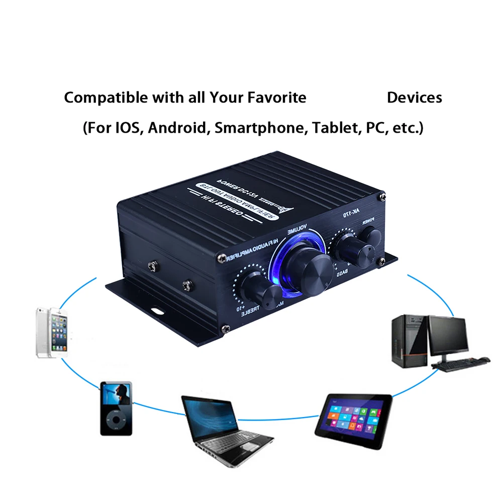 Aluminum Black Stereo Audio Power Amplifier 200W Home Car Amp