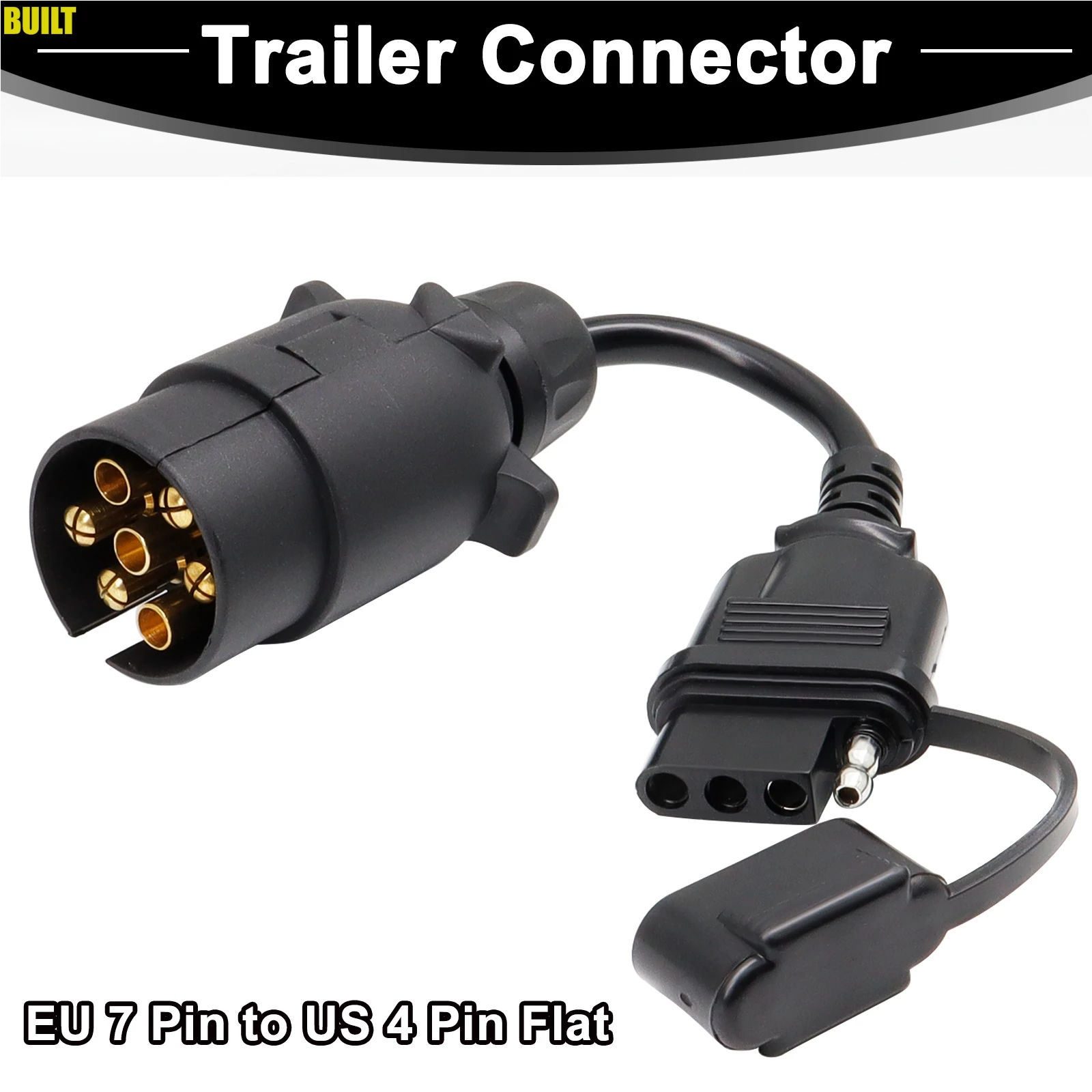 Trailer Plug Adapter Towing Adapter Towing Adaptor EU to US Trailer Light Converter 7 Pin Round Adapter European Trailer to 4 pin flat Socket American Vehicle Tow Hitch Wire Plug