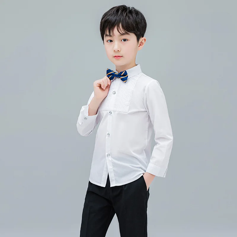 Baby Peuter Tienerkleding School Uniform Jongens Shirts Wit Lange Mouw Turn-Down Kraag Kids Shirt Voor Jongens Kinderen Tops