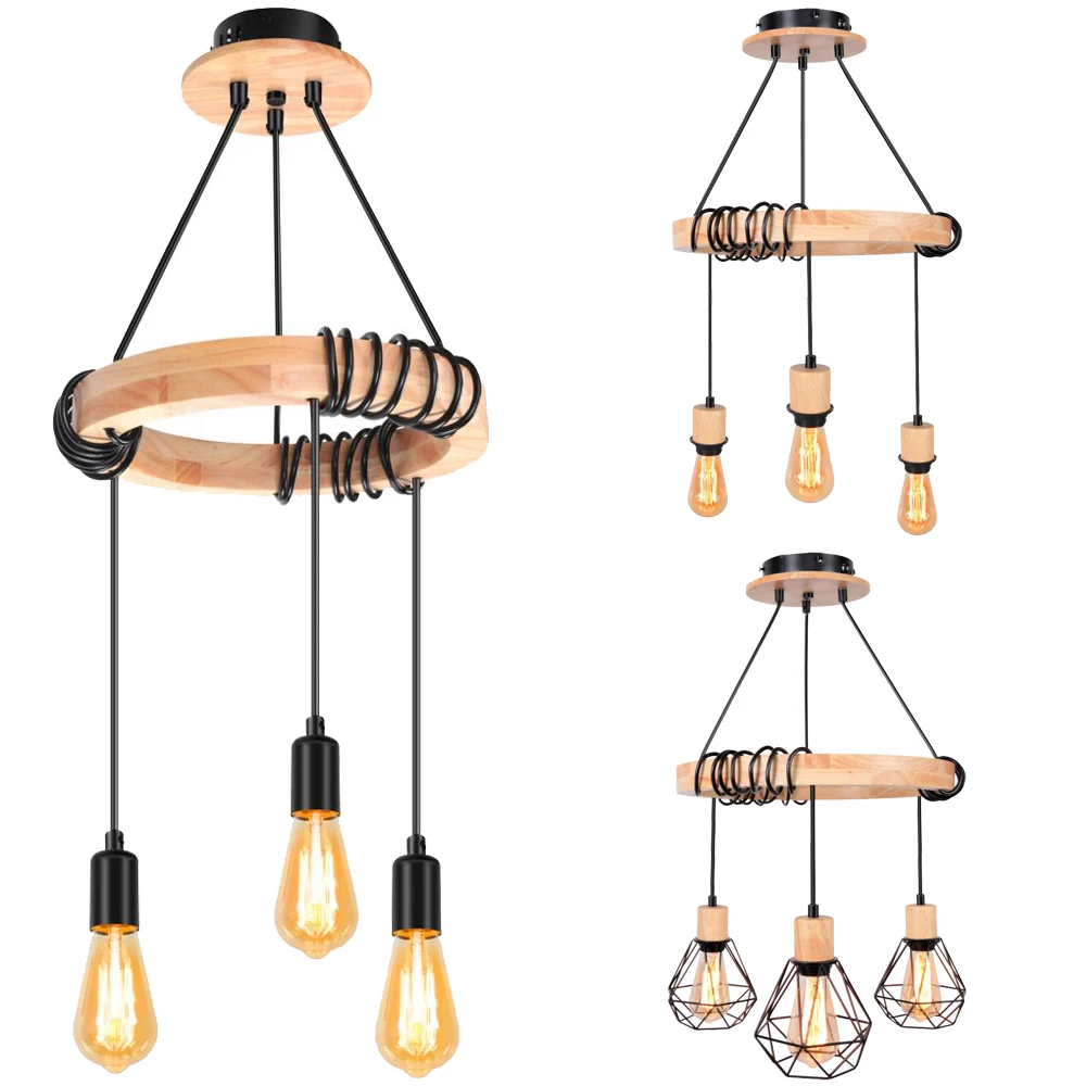 

Nordic Spider Industrial Pendant Lamps Chandeliers Wooden 3 Heads E27 Retro Loft Hanging Lights for Bedroom Living Room Kitchen