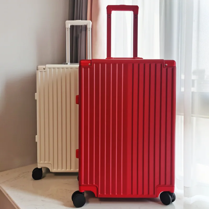 PLUENLI New Aluminum Frame Luggage Boarding Case Drop-Resistant Trolley Case Password Luggage  Foreskin