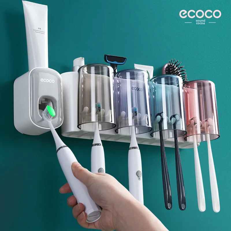 ecoco creative toothbrush rack without punching mouthwash cup wall-mounted bathroom automatic toothpaste squeezer toothpaste squeezer toothbrush holder