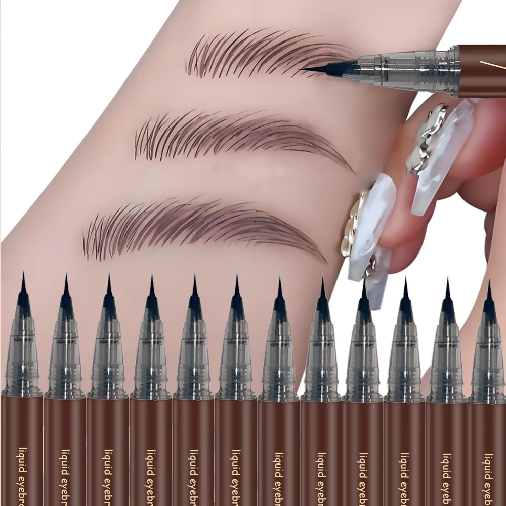 12Pcs Set Ultra Fine Extra Slim Eyebrows Pen Waterproof Professional Sweat-proof Liquid Eye Brow Pencil Long Lasting Makeup Micr_voghion.com