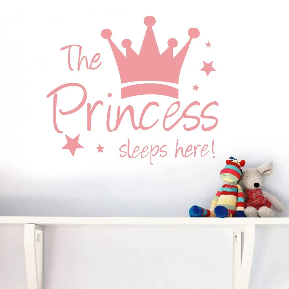 The Princess Sleeps Here The Crown Custom Girls Room Wall Stickers DIY Wall Decoration Nursery Kids Baby Room Wall Sticker 1