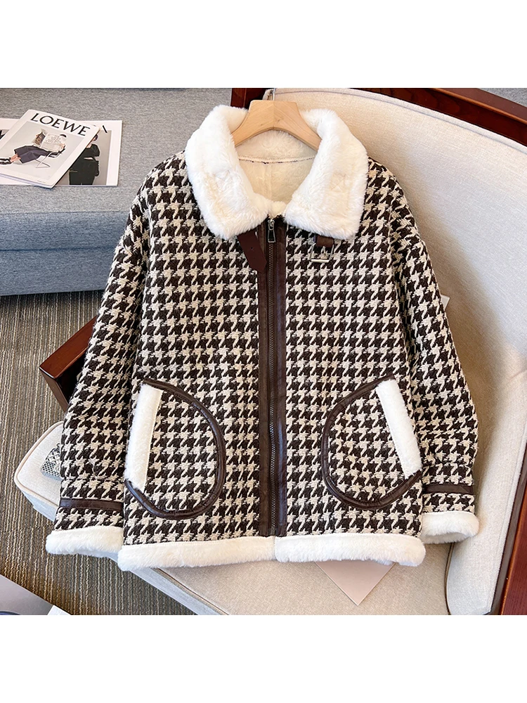 

Korean Cotton Coat Retro Warm Plaid Long-sleeved Jacket Female Autumn and Winter Clothes New Style Warm