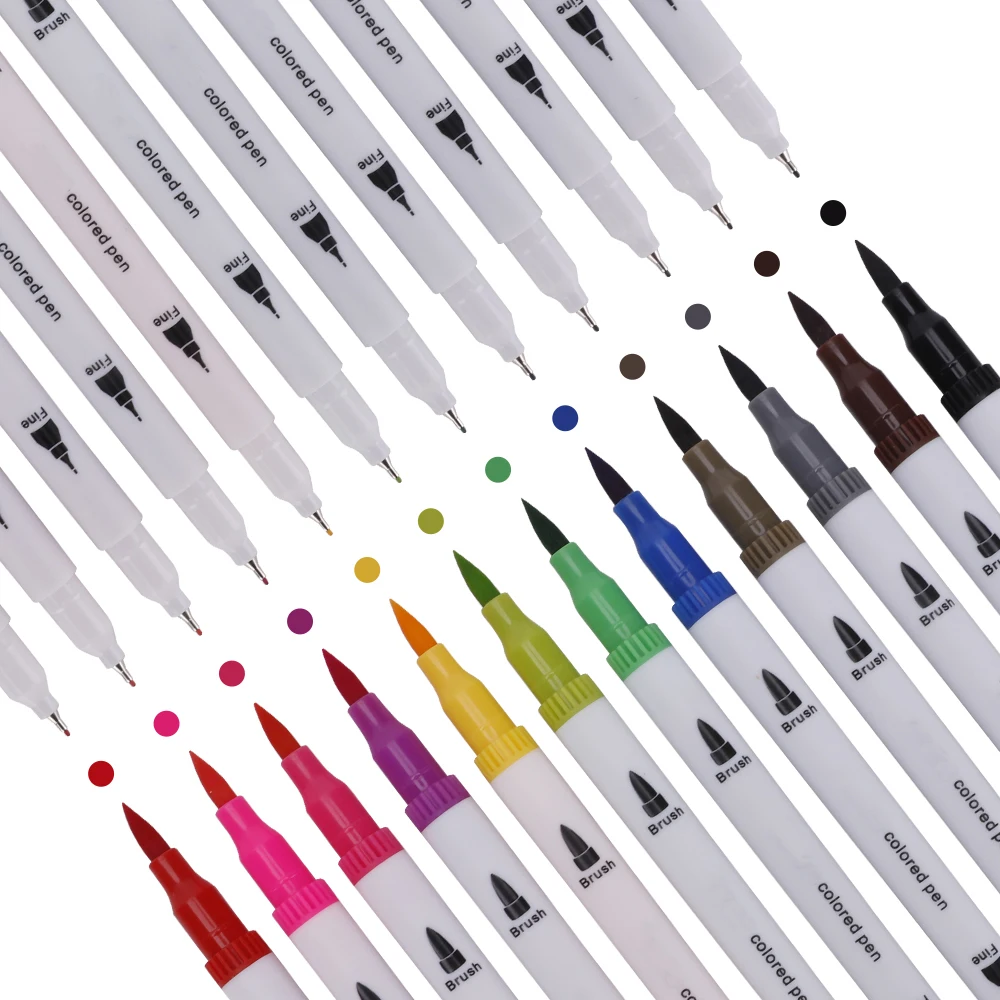 Dual Tips Brush Pen Markers 12/24 Colors