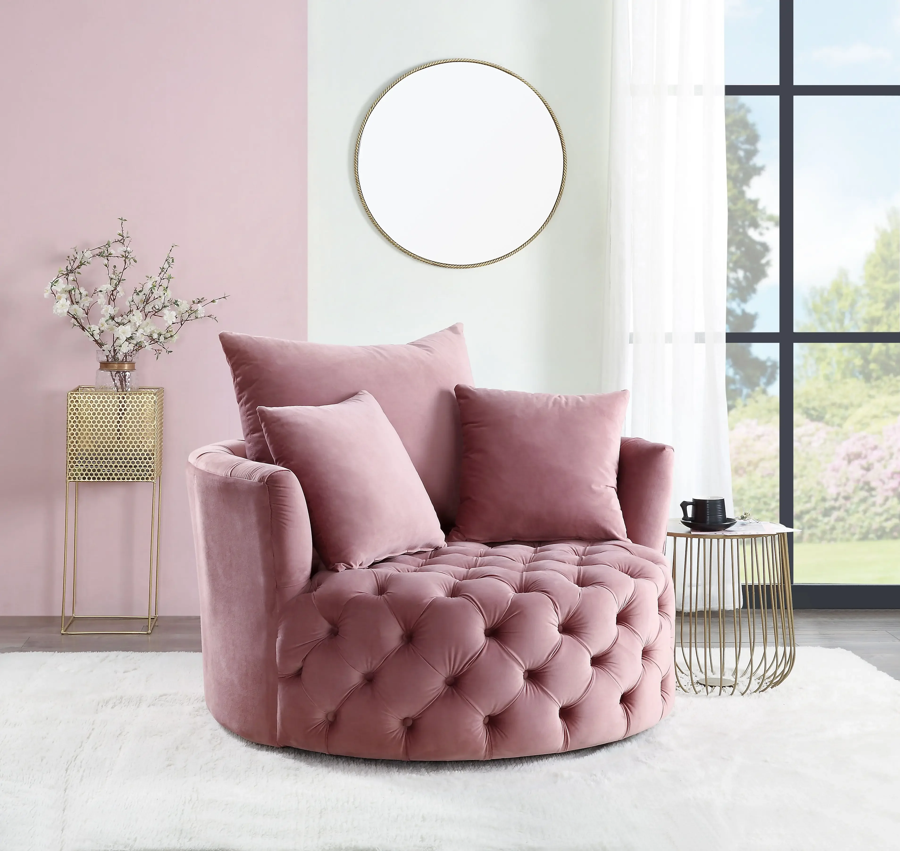 

Chair w/Swivel, Pink Velvet