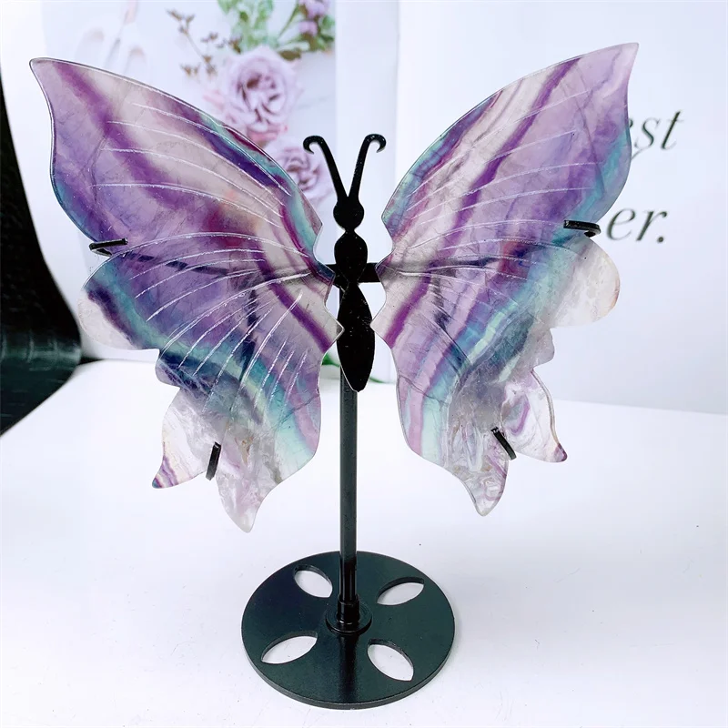 

Крылья бабочки из натурального радужного флюорита, резьба по хрусталю, целебный драгоценный камень, подарок на день рождения для девочек, украшение, 1 пара