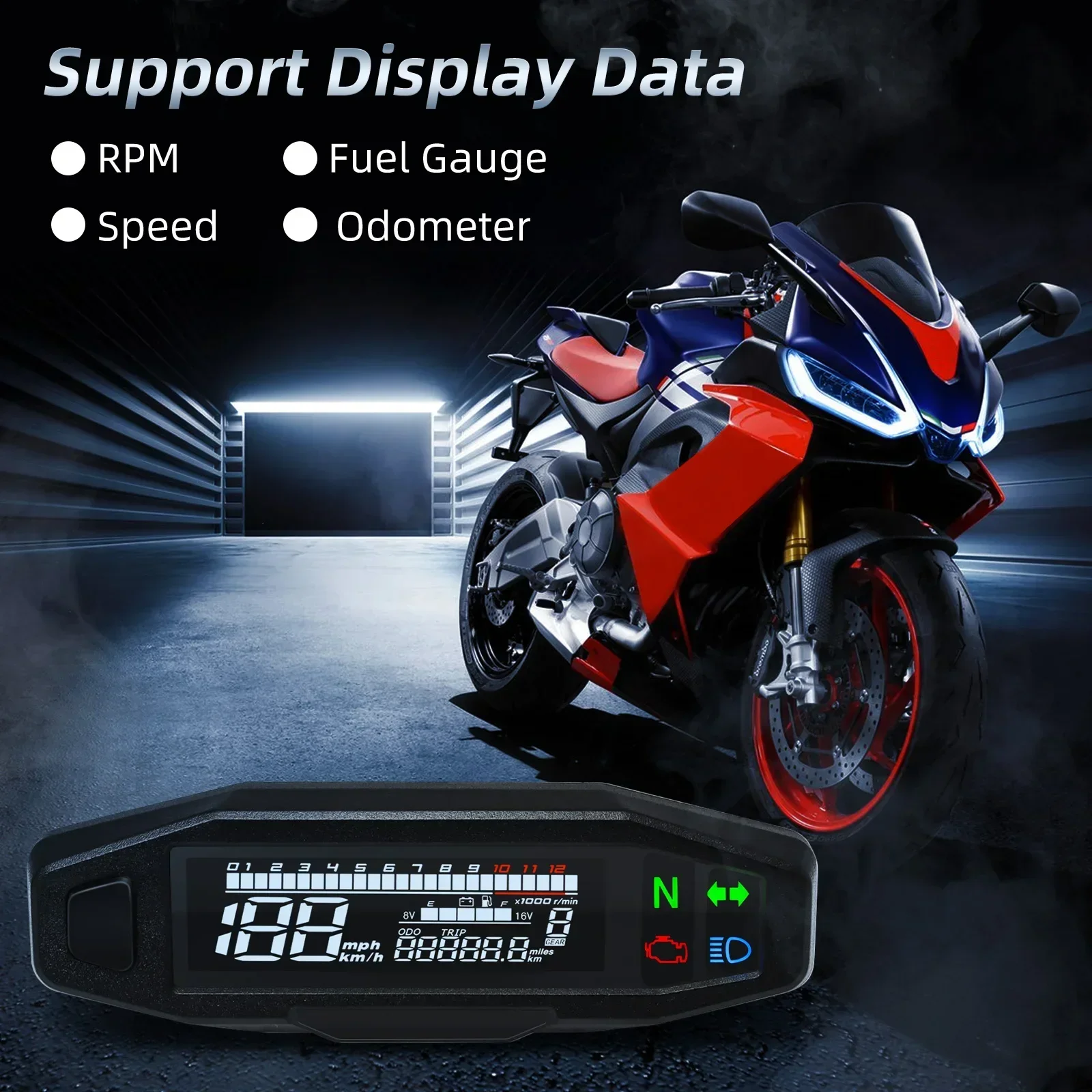 Universal RPM Motorcycle Meter Speedometer Digital Odometer Instrument Sensor Set Motorcycle Tachometer Voltage Oil Level Gauge