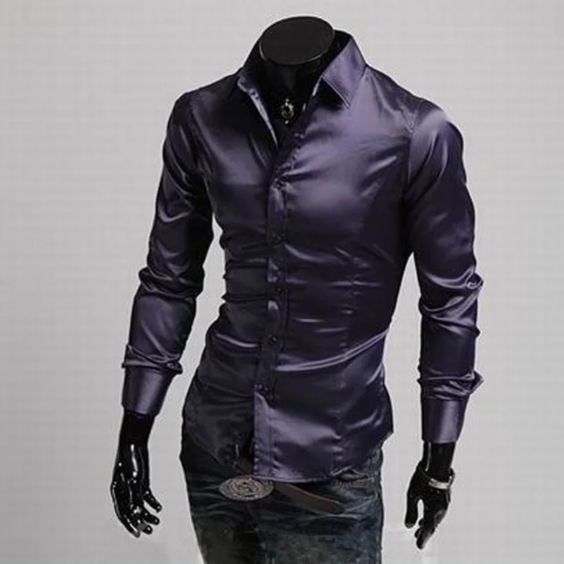 Mens dress shirt Men's emulation silk long-sleeve dress shirt