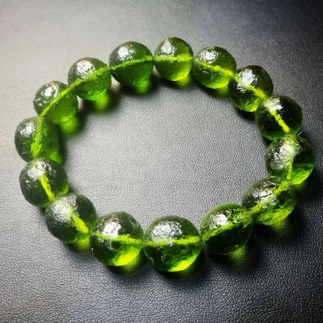 

Браслет из натурального зеленого метеорита Moldavite, ювелирные изделия для женщин и мужчин, подарок, хрустальные круглые бусины из камня, пряди драгоценных камней AAAAA 8-12 мм