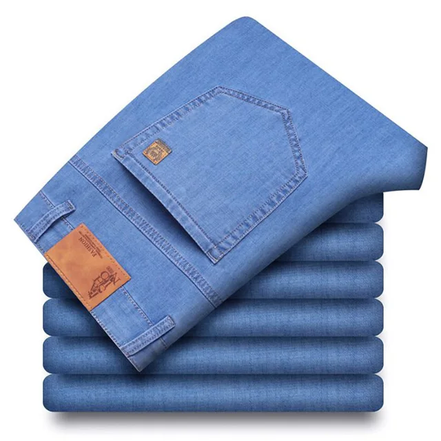 Printemps été affaires jean hommes bleu clair décontracté droit Stretch mode classique travail Denim pantalon marque vêtements 1
