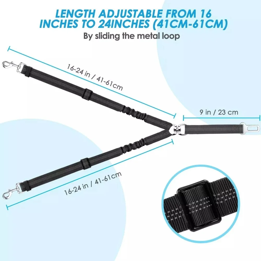 Dog Seatbelt Leash Double Dog Seatbelt Adjustable Vehicle Safety Leash Elastic Protect Shock Reflective Dog Car Restraint for Pet Safety Belt