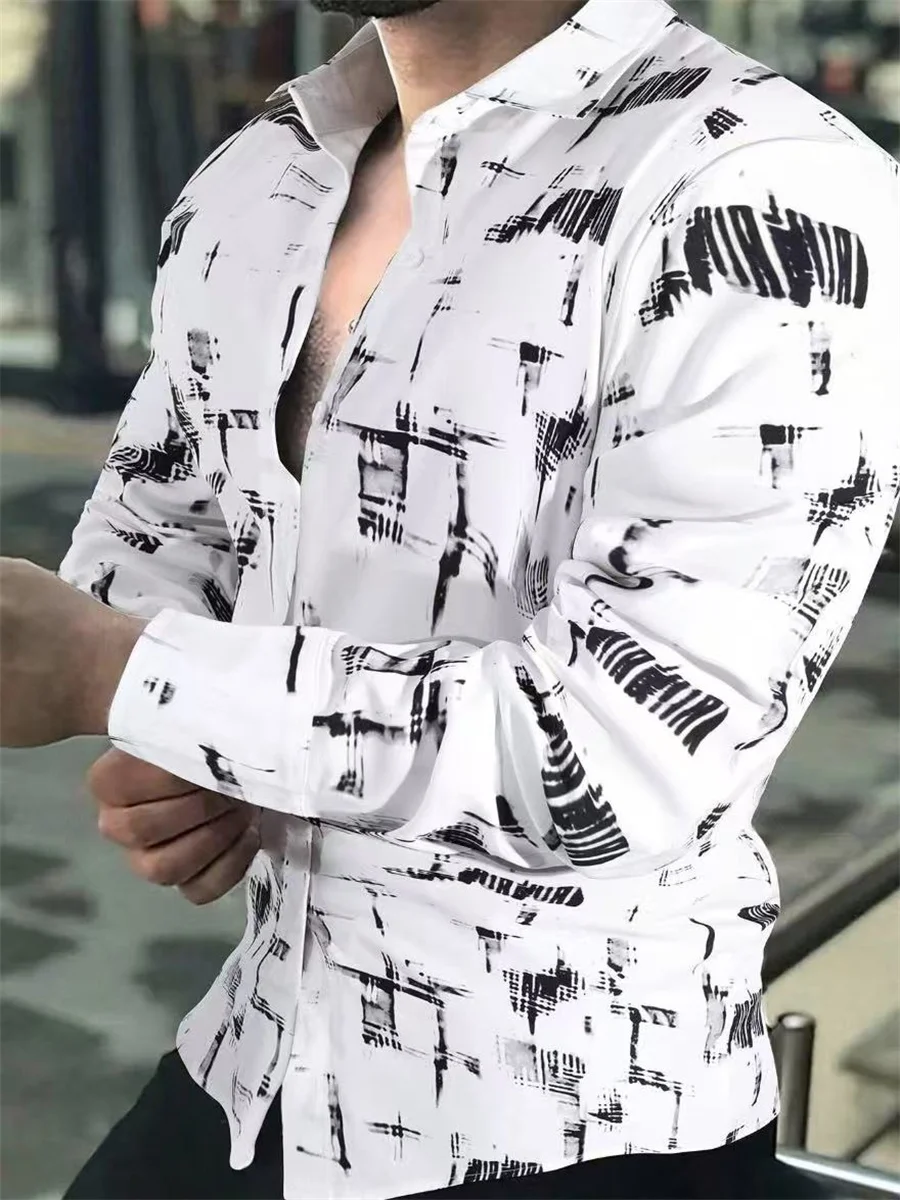 2025 Camicia da uomo nuova Camicia casual da esterno lunga allentata Stampa 3D vintage Bottone con risvolto Moda Streetwear Tessuto confortevole 1