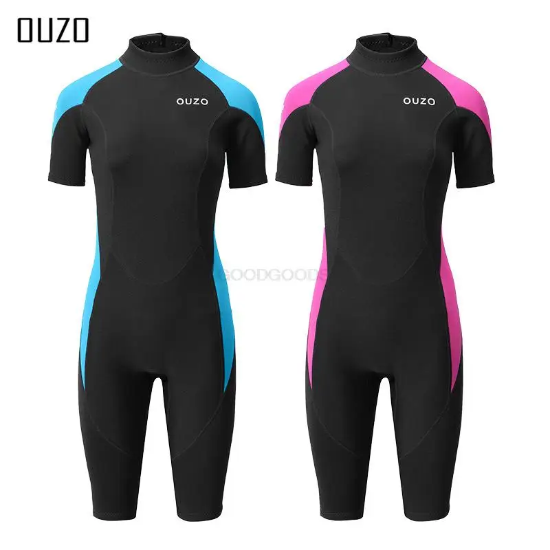 

1.5mm Neoprene Shorty Women Wetsuit UV-proof Front Zip Lycra Short Sleeves Diving Suit Underwater Snorkeling Swimming Surfing