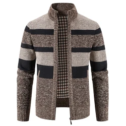 Autumn Winter Sweater Cardigan Men's Warm Cashmere Cotton Blended Pullovers Men's Knit Fashion Casual Stand Collar Coats Jackets