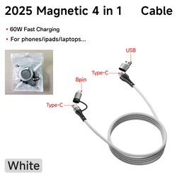 4 - in - 1 Multifunctional Fast Charging Magnetic Cable - 60W Type - C - 1m (White 4 in 1)