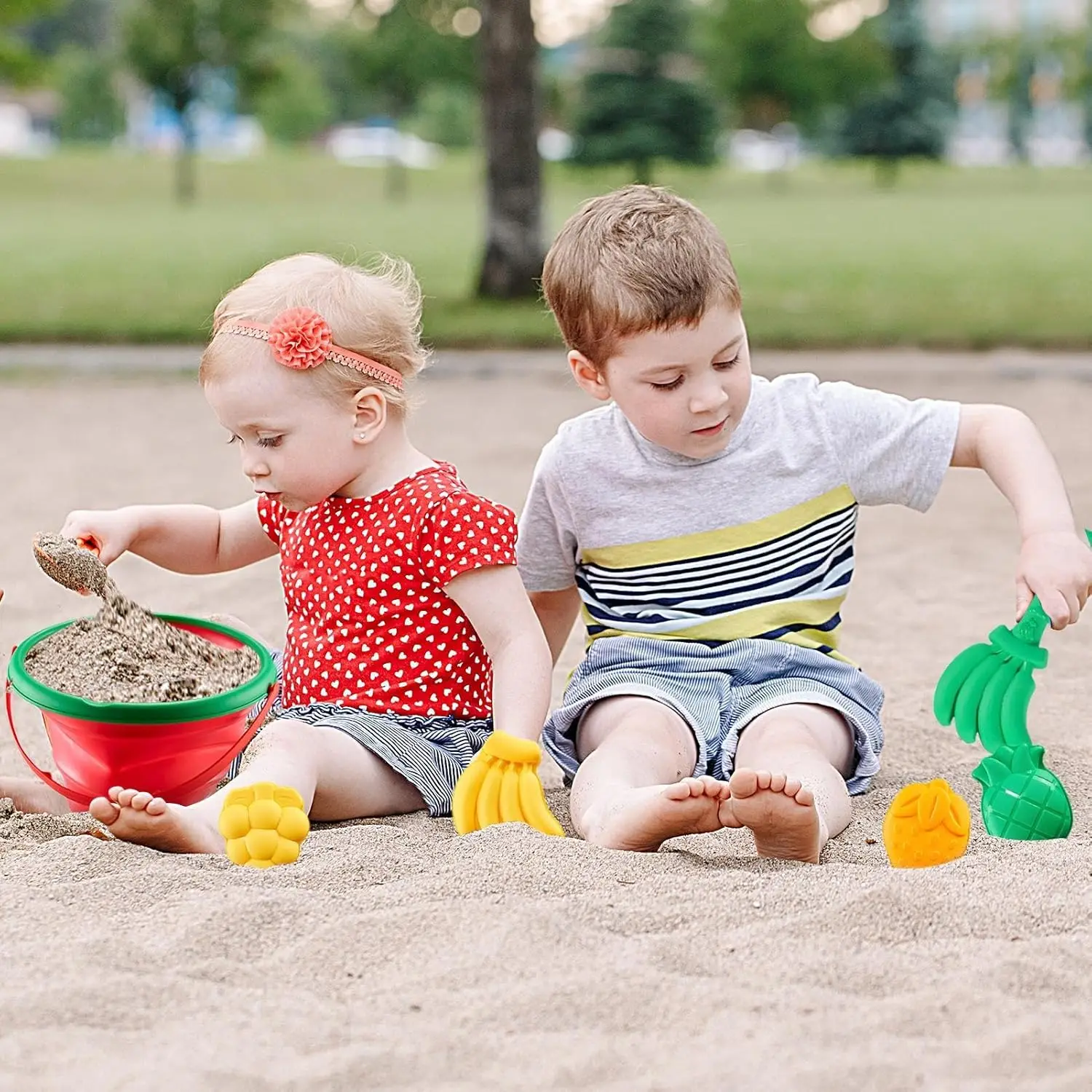 아이들을 위한 비치 장난감 모래놀이 세트, 수박 모양 양동이, 과일 모양 모래 틀, 삽, 갈퀴, 모래놀이 장난감, 용 야외 여행용