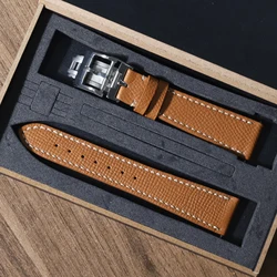 Handmade Genuine Epsom Slim Leather Watch Strap - Universal Fit 18mm to 22mm - 20mm (Brown)