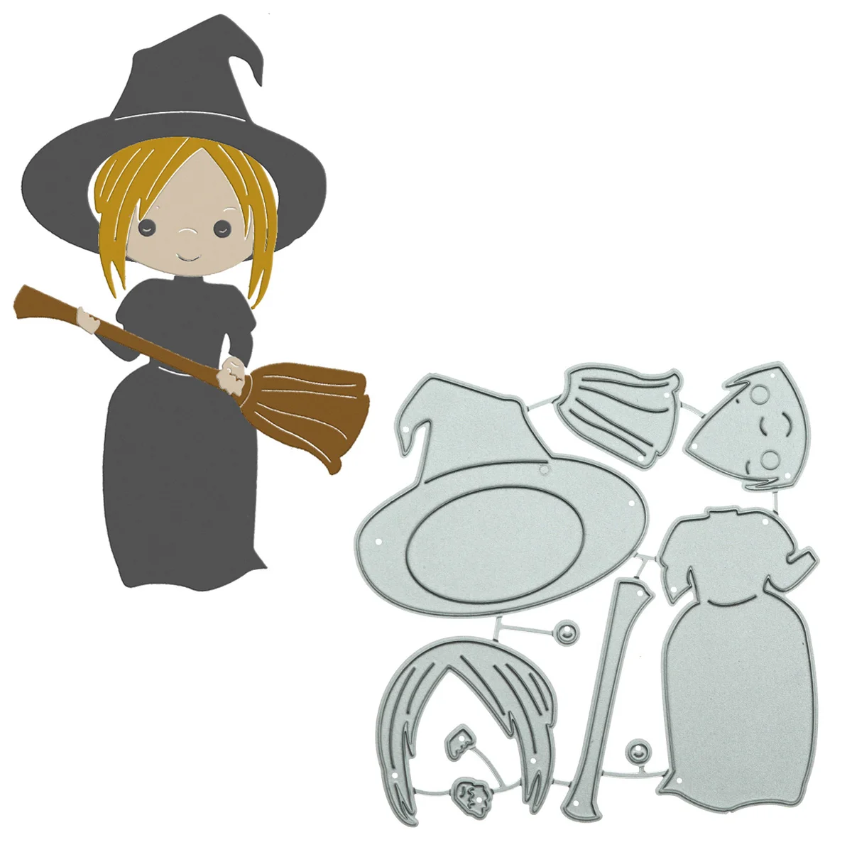 

Cutting Dies Collage Cartoon Witch Girl Pattern Punch Cutter Halloween Card Decorating Paper Piecing For Scrapbooking Decorating