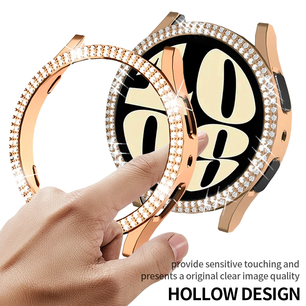 Double Diamond Case for Samsung Galaxy Watch 6 40mm 44mm Bling PC Hollow Frame Protective Bumper for Galaxy Watch 6 Accessories