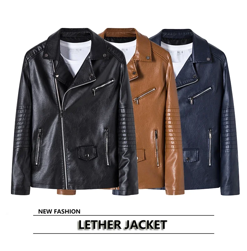 Description Picture 2 of itemSpring and Autumn Men's Leisure Motorcycle Windproof Lapel Fashion PU Leather Jacket Brand Men's Slim Fit High Quality Coat